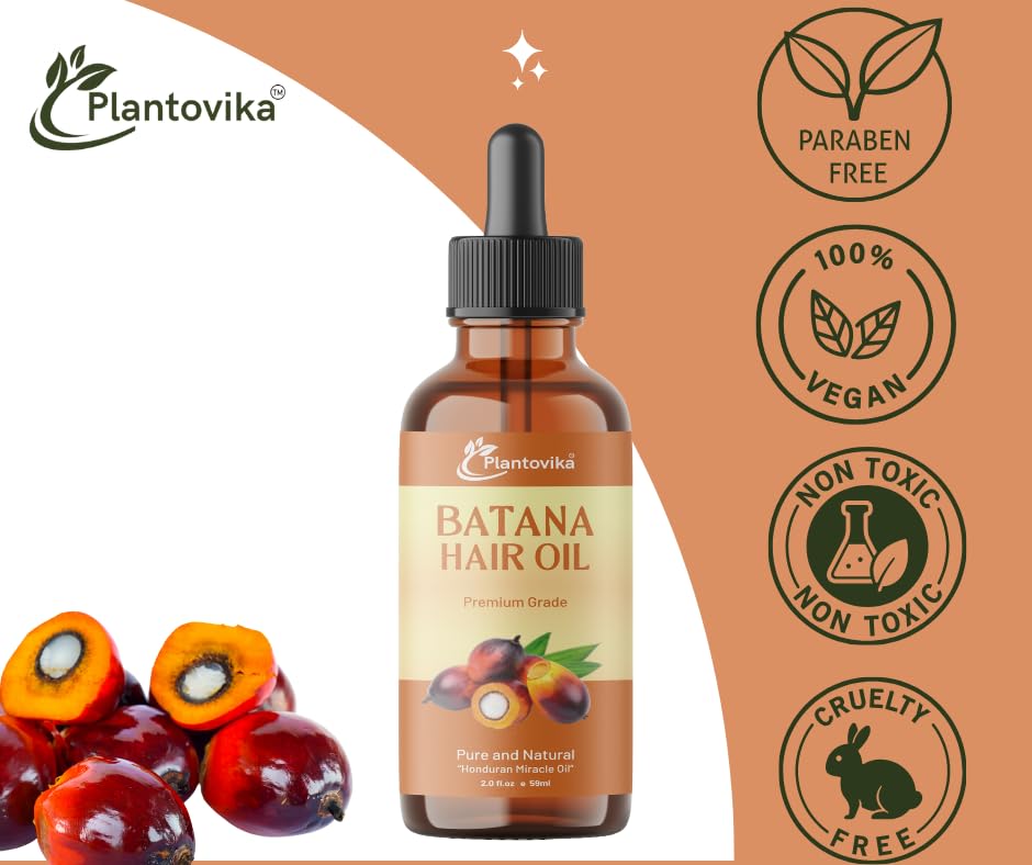 Plantovika Pure Honduran Batana Oil, Cold-Pressed Organic Hair Growth and Skin Care Treatment, Natural Unrefined Moisturizer for All Hair Types, Rich in Vitamin E and Antioxidants
