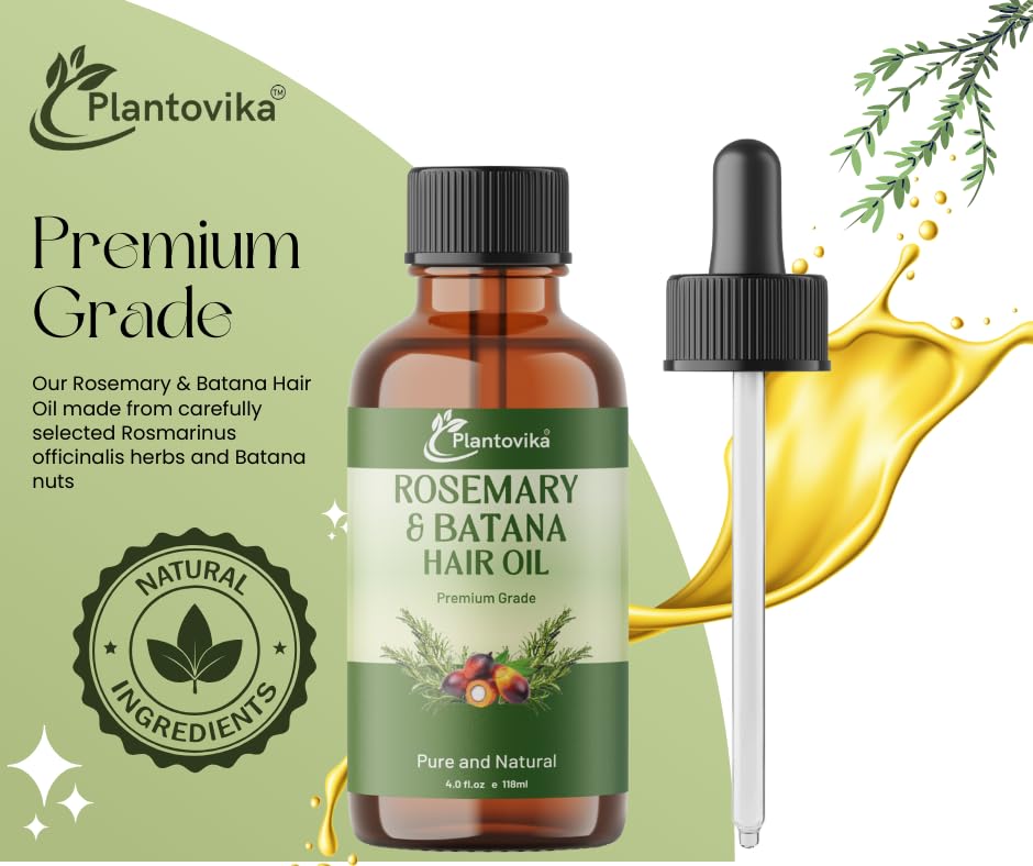 Plantovika Rosemary & Batana Hair Growth Oil 4oz – Scalp & Hair Strengthening Treatment – Supports Growth, Reduces Thinning, Hydrates Dry Scalp, and Repairs Split Ends – Natural Nourishing Formula