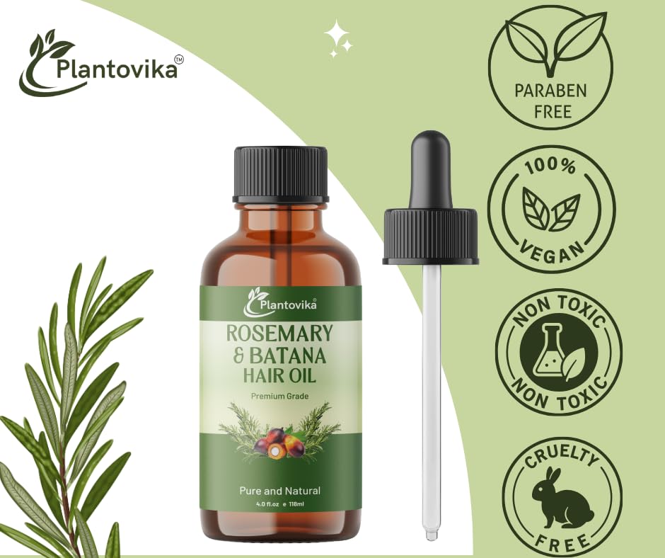 Plantovika Rosemary & Batana Hair Growth Oil 4oz – Scalp & Hair Strengthening Treatment – Supports Growth, Reduces Thinning, Hydrates Dry Scalp, and Repairs Split Ends – Natural Nourishing Formula