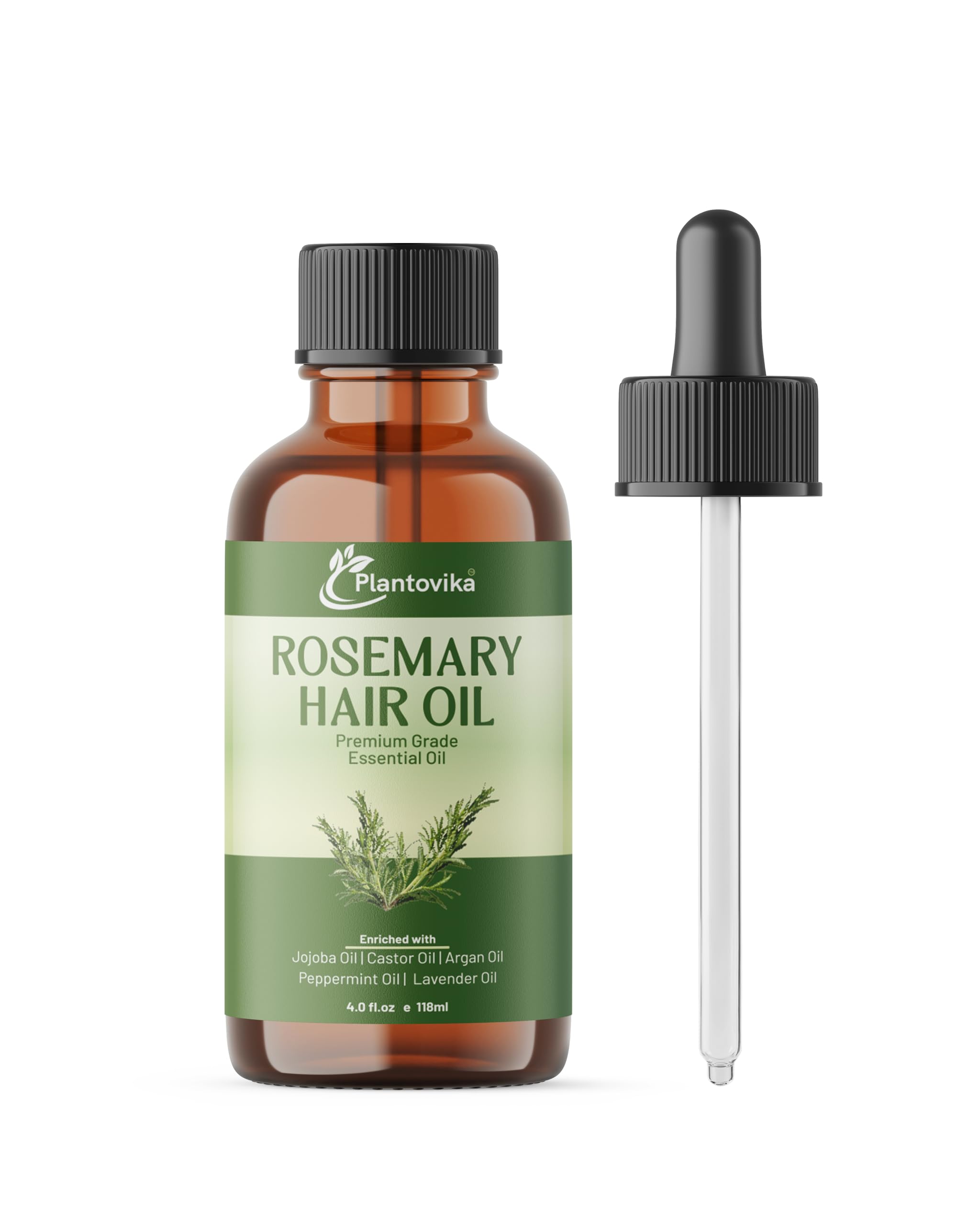 Plantovika Rosemary Oil for Hair Growth, Enriched with Jojoba, Castor, Argan, Peppermint & Lavender Oils, Scalp & Hair Strengthening Treatment