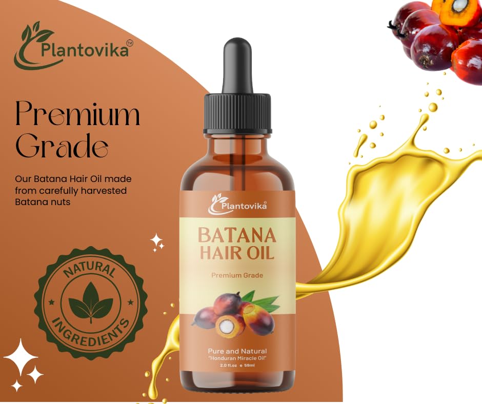 Plantovika Pure Honduran Batana Oil, Cold-Pressed Organic Hair Growth and Skin Care Treatment, Natural Unrefined Moisturizer for All Hair Types, Rich in Vitamin E and Antioxidants