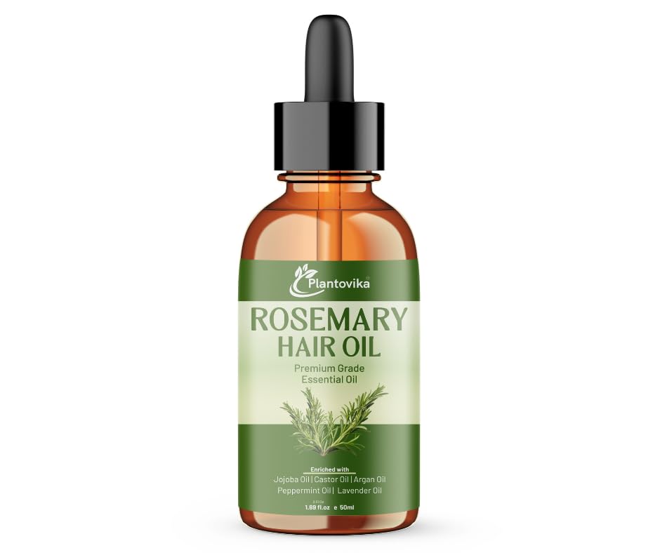 Plantovika Rosemary Oil for Hair Growth, Enriched with Jojoba, Castor, Argan, Peppermint & Lavender Oils, Scalp & Hair Strengthening Treatment