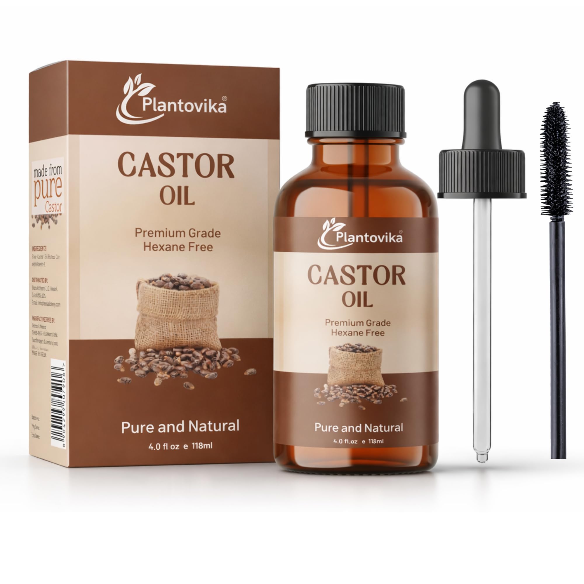 Plantovika Castor Oil for Hair, Lashes, Face, 100% Pure, Cold Pressed, Hexane Free Hair Oil. Eyelash Serum for Thicker-Looking Eyelashes & Eyebrows