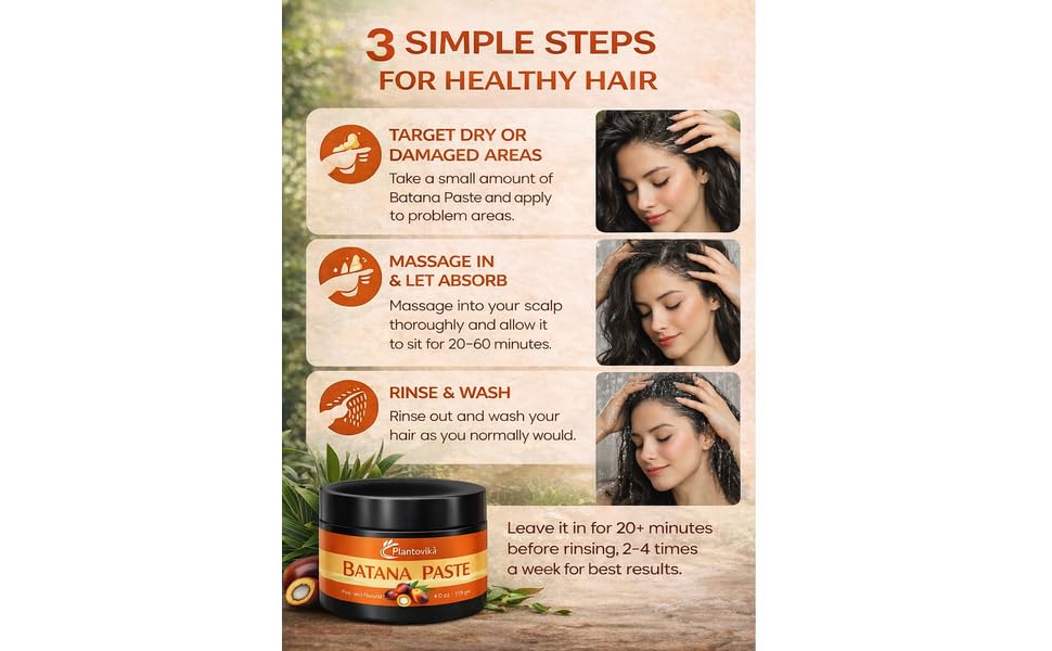Raw Honduran Batana Paste 4oz, 100% Pure Unrefined for Hair Growth – Strengthens Hair, Reduces Breakage, Enhances Shine, Non-Greasy, No Silicones, Sulfates, or Parabens, All Hair Types