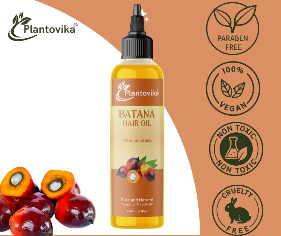 Plantovika Pure Honduran Batana Oil, Cold-Pressed Organic Hair Growth and Skin Care Treatment, Natural Unrefined Moisturizer for All Hair Types, Rich in Vitamin E and Antioxidants
