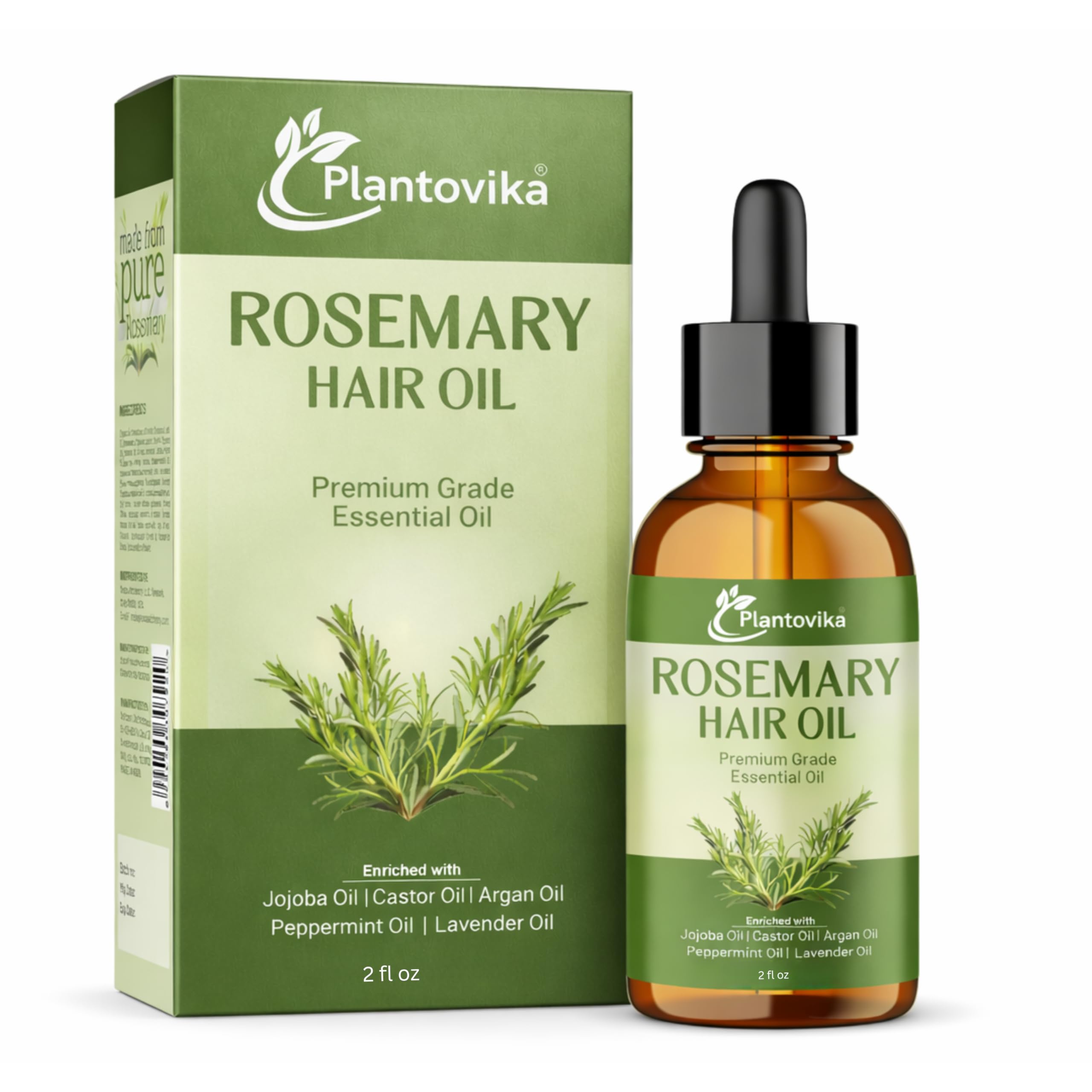 Plantovika Rosemary Oil for Hair Growth, Enriched with Jojoba, Castor, Argan, Peppermint & Lavender Oils, Scalp & Hair Strengthening Treatment