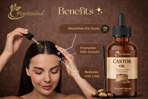 Plantovika Castor Oil for Hair, Lashes, Face, 100% Pure, Cold Pressed, Hexane Free Hair Oil. Eyelash Serum for Thicker-Looking Eyelashes & Eyebrows