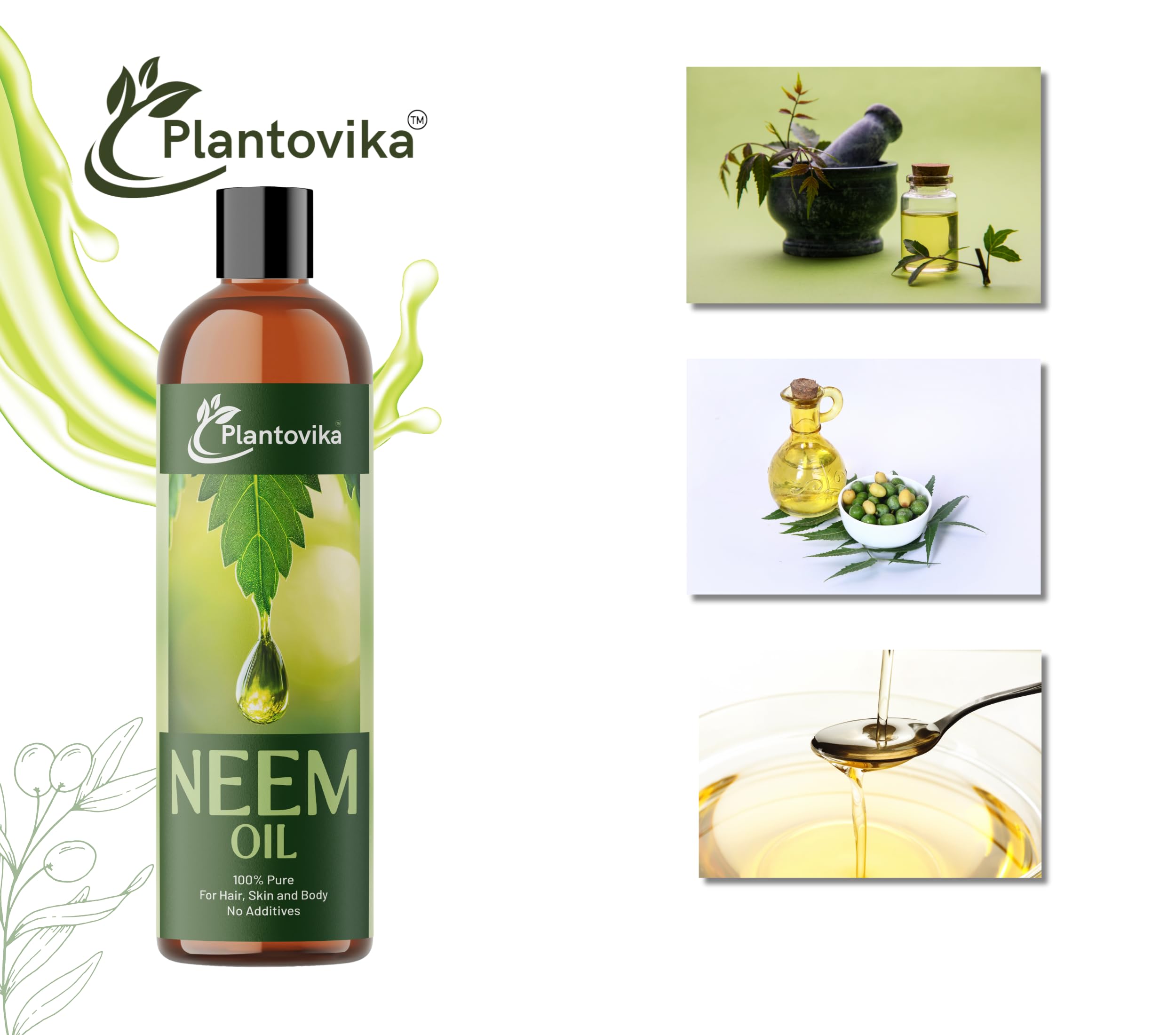 Plantovika Neem Oil - 100% Cold Pressed, All Natural Concentrate, Unrefined, Multipurpose, Seed Extract