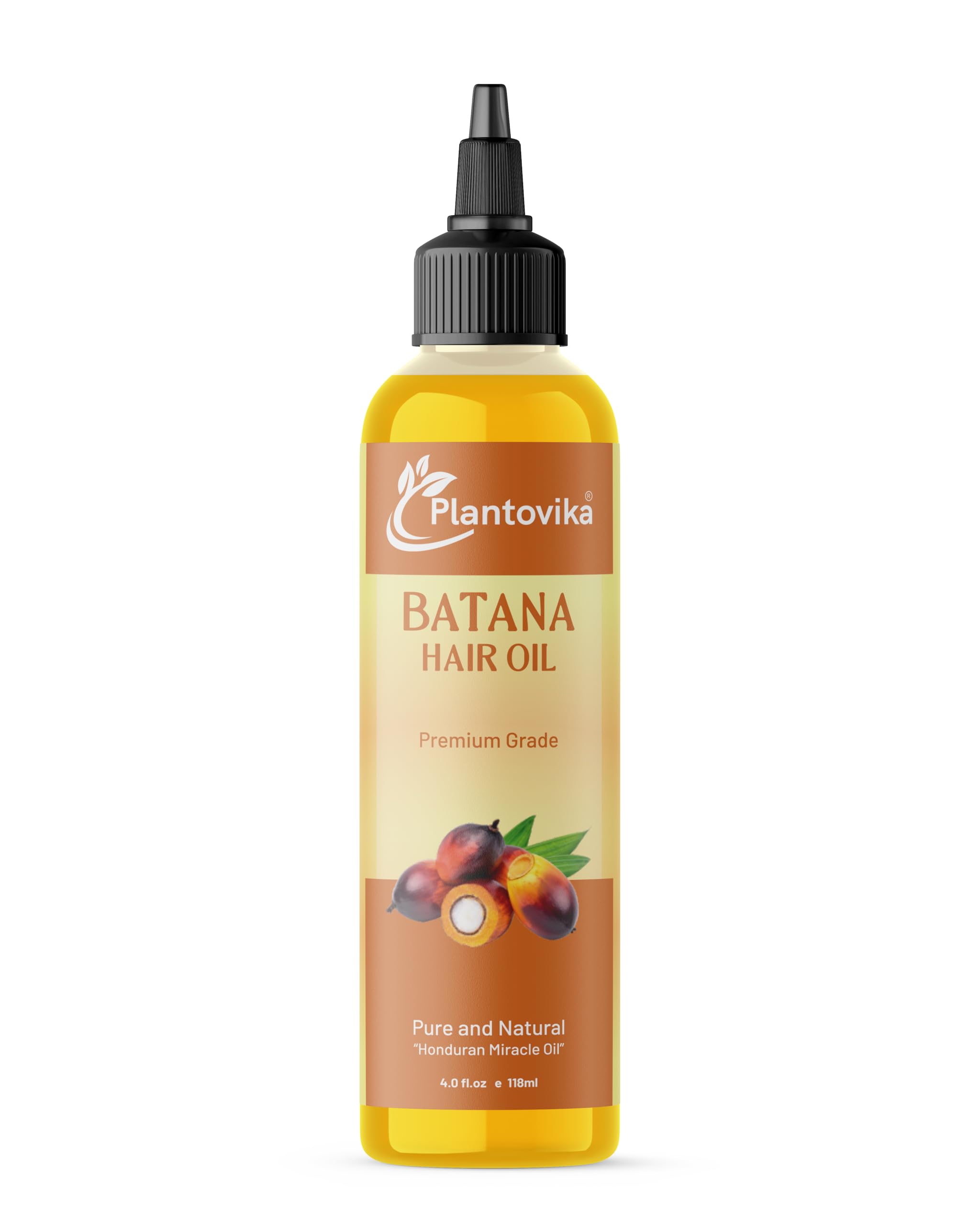 Plantovika Pure Honduran Batana Oil, Cold-Pressed Organic Hair Growth and Skin Care Treatment, Natural Unrefined Moisturizer for All Hair Types, Rich in Vitamin E and Antioxidants