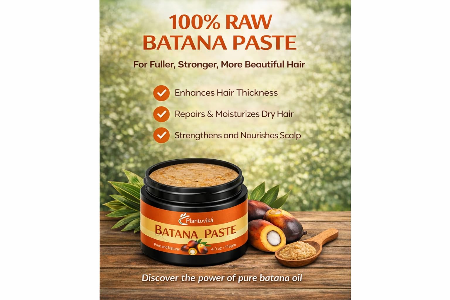 Raw Honduran Batana Paste 4oz, 100% Pure Unrefined for Hair Growth – Strengthens Hair, Reduces Breakage, Enhances Shine, Non-Greasy, No Silicones, Sulfates, or Parabens, All Hair Types