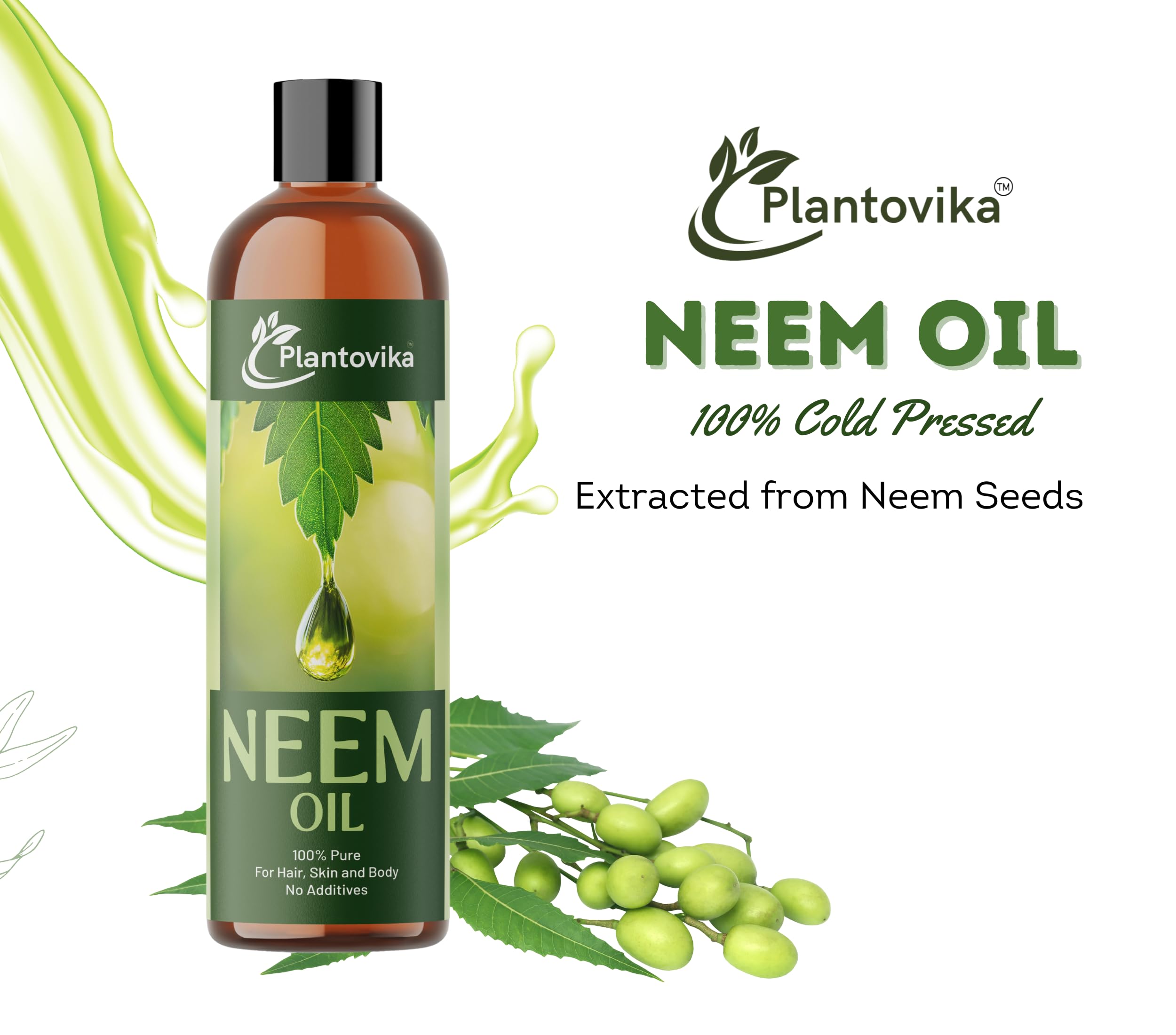 Plantovika Neem Oil - 100% Cold Pressed, All Natural Concentrate, Unrefined, Multipurpose, Seed Extract