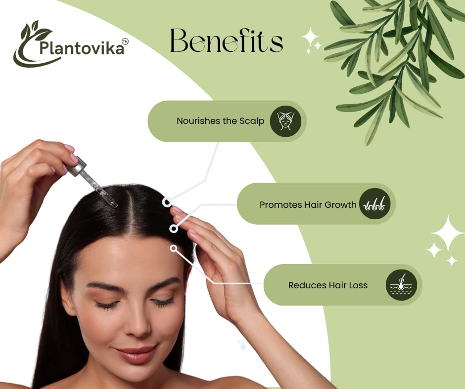 Plantovika Rosemary Oil for Hair Growth, Enriched with Jojoba, Castor, Argan, Peppermint & Lavender Oils, Scalp & Hair Strengthening Treatment