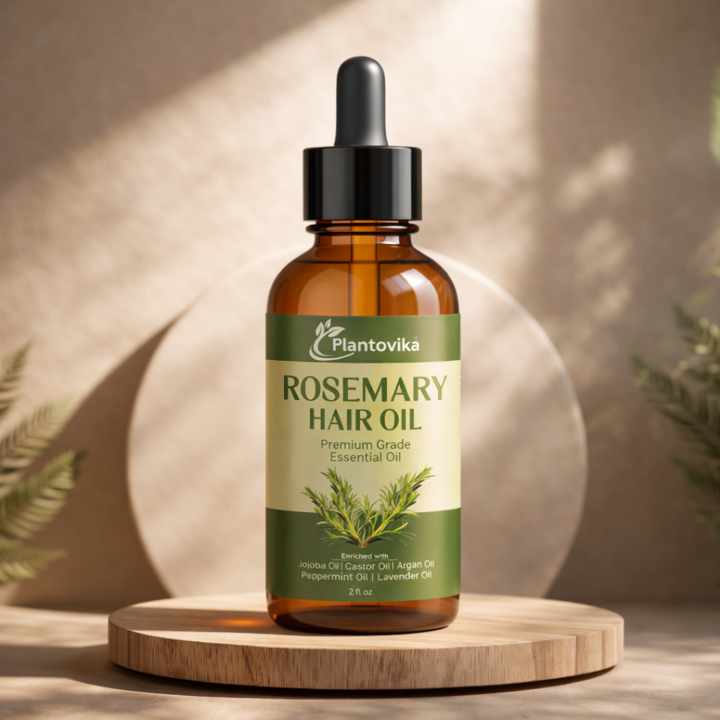 Plantovika Rosemary Oil for Hair Growth, Enriched with Jojoba, Castor, Argan, Peppermint & Lavender Oils, Scalp & Hair Strengthening Treatment